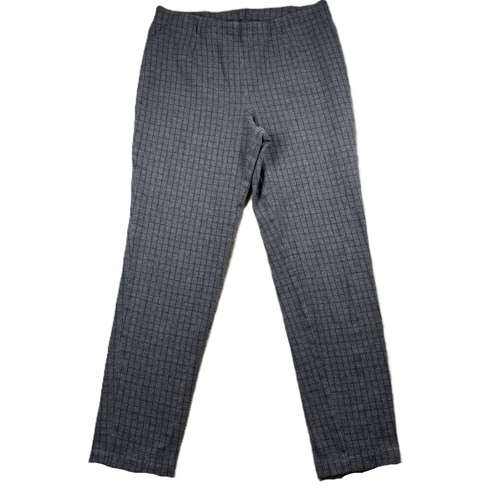 J.Jill Women Stretch Knit Check Ponte Slim Leg Pants Charcoal Black Medium G325